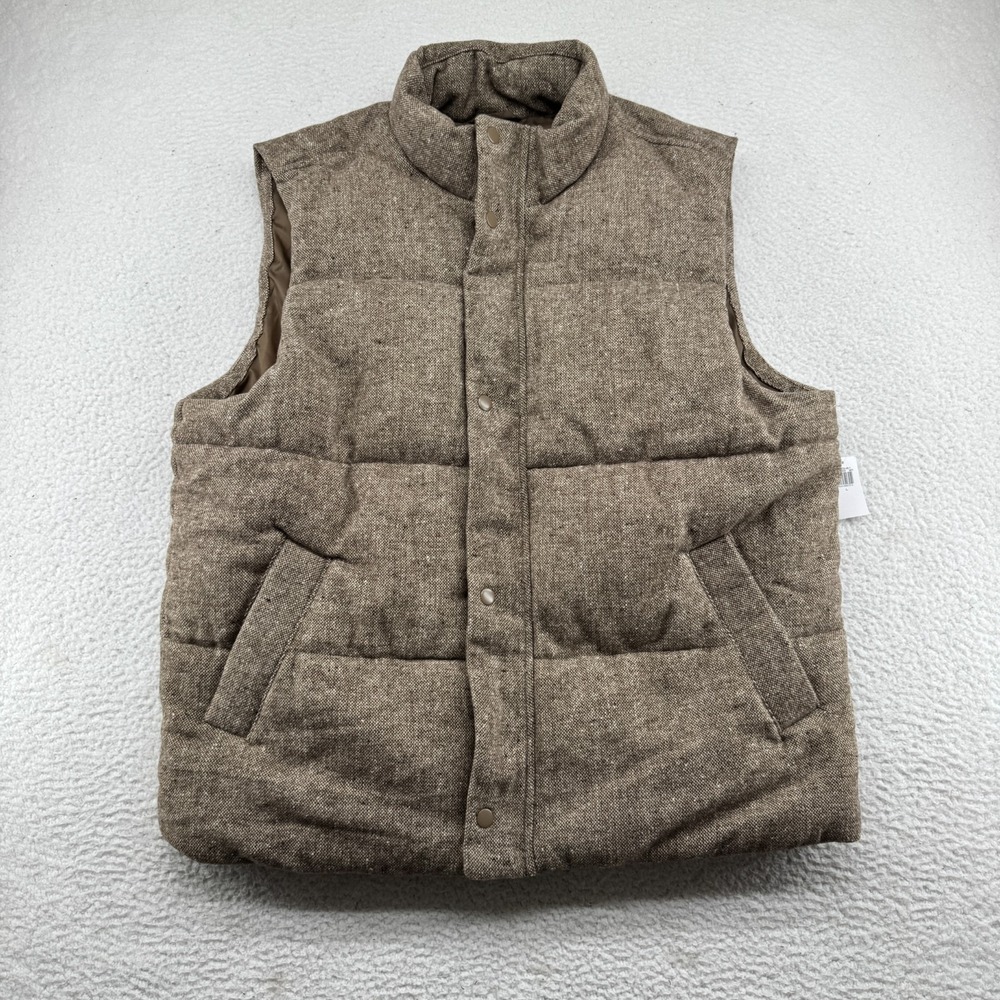 NWT Old Navy Vest Mens Large Brown Wool Lined Tweed Button Snap Full Zip Jacket